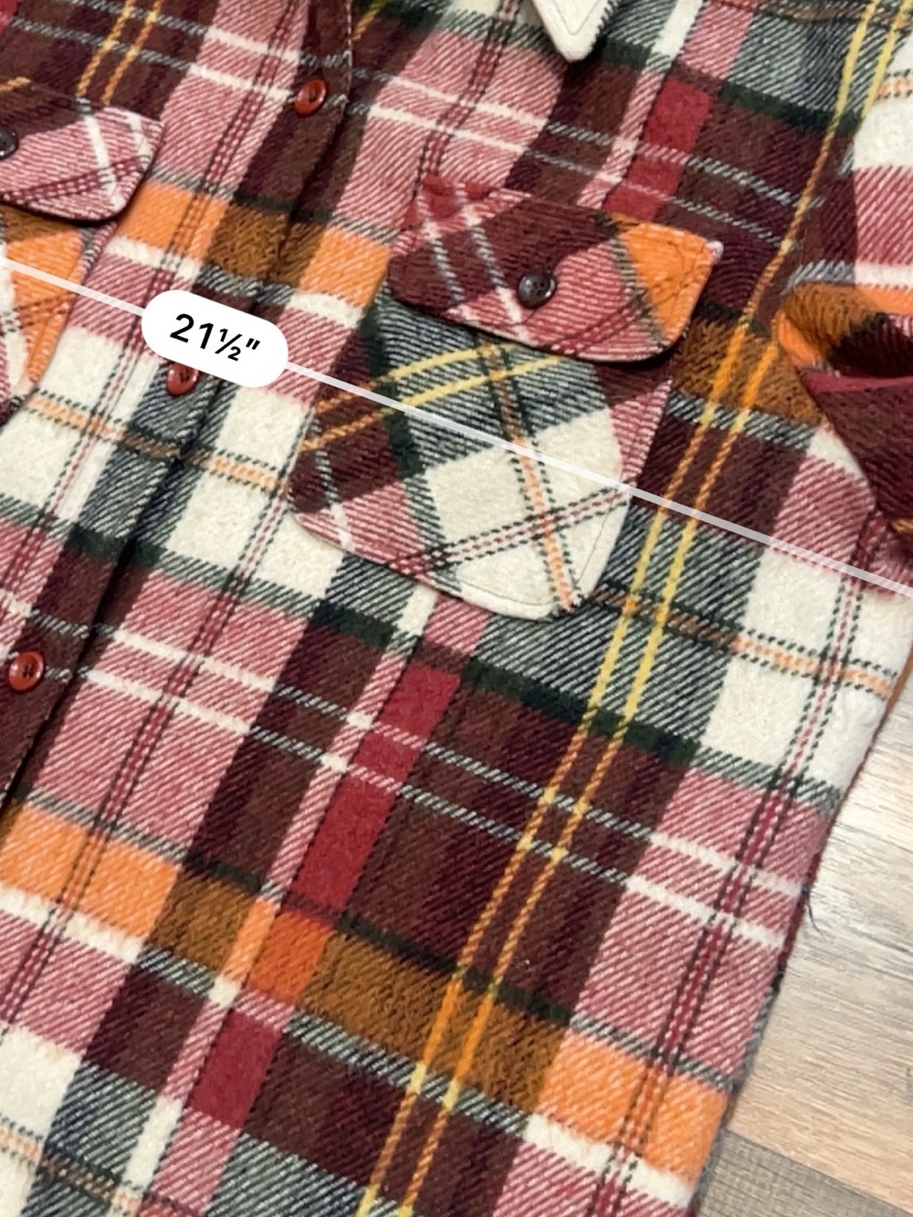 Vintage Plaid Button-Down Jacket - Red, Orange, Cream - Picture 6 of 11